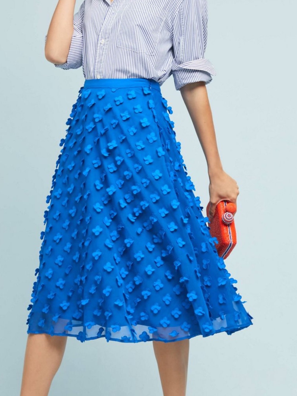 Anthropologie Size 14 Maeve Alice Blue Floral Appliqué A-Line Midi Skirt